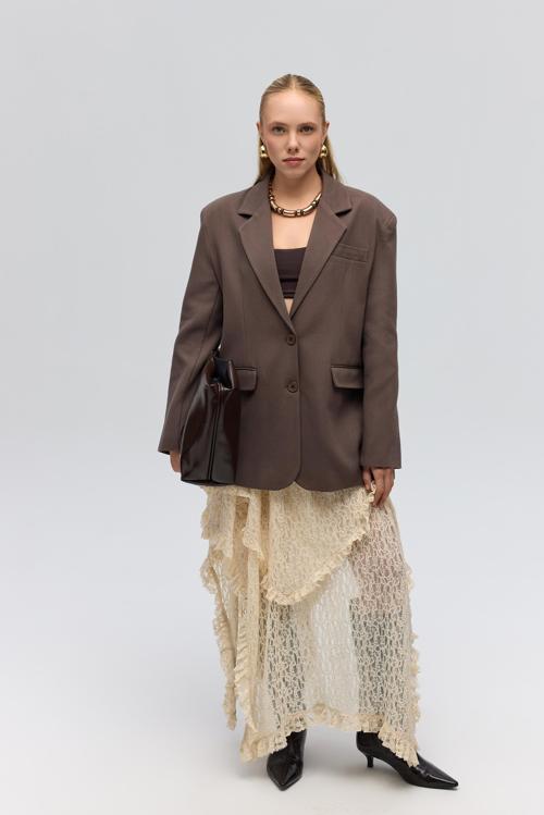 Symi Geniş Kesim Basic Kahve Blazer