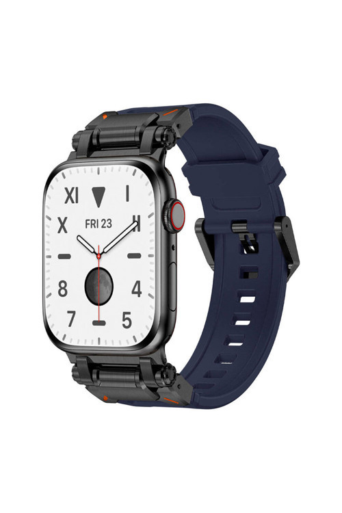 Apple Watch 44Mm Uyumlu Krd-101 Titanyum Metal Başlıklı Silikon Kordon