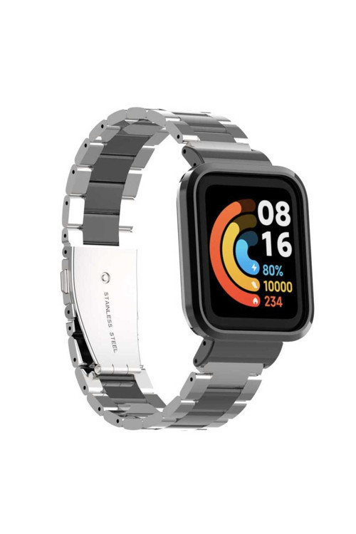 Xiaomi Redmi Watch (Mi Watch Lite) Uyumlu Krd-60 Metal Kordon-Gümüş-Siyah