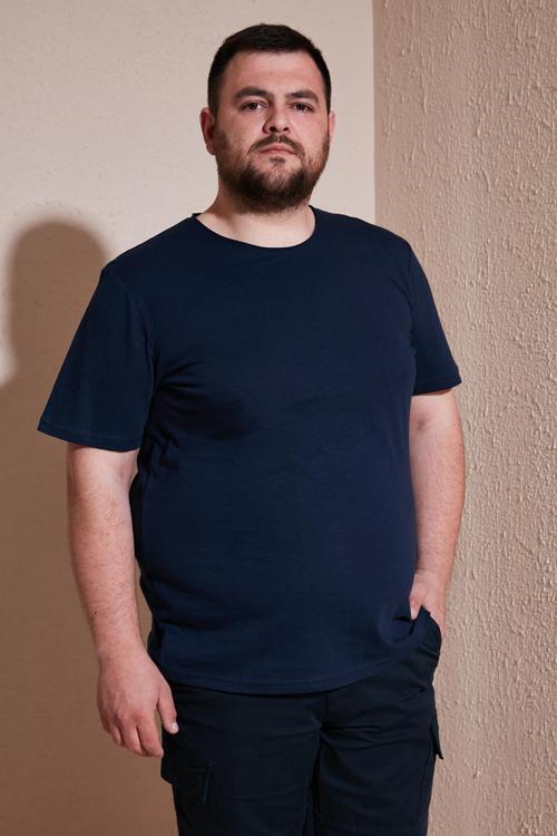 Pamuklu Regular Fit Büyük Beden Erkek T Shirt 59020001B İNDİGO