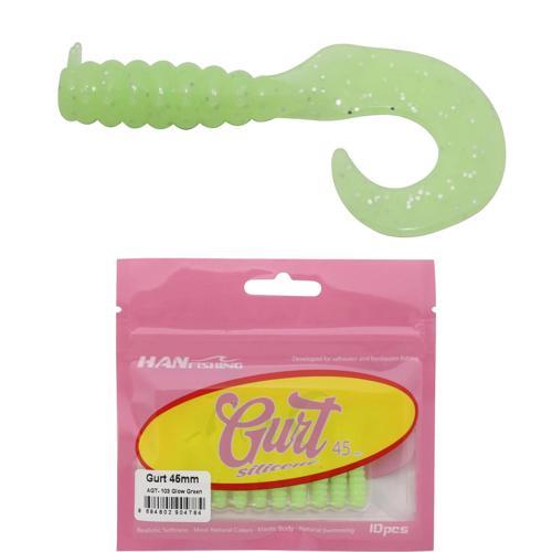 Gurt 4.5cm 10 Adet Orak Kuyruk Silikon Yem AGT-103 Glow Green
