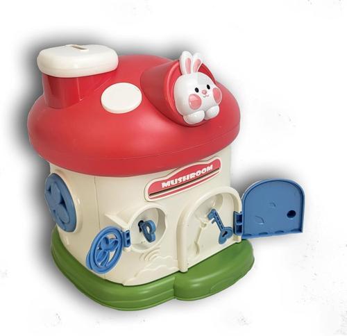 Anahtarlı Mantar Ev Kumbara Sevimli Tavşan Figürlü Çocuk Tasarruf Kutusu 20x20x23 cm