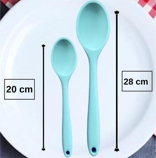 Sert Uçlu Isıya Dayanıklı Yanmaz Yapışmaz Silikon Uzun Kaşık 28 Cm Kısa Derin Kaşık 20 Cm / 2 Adet