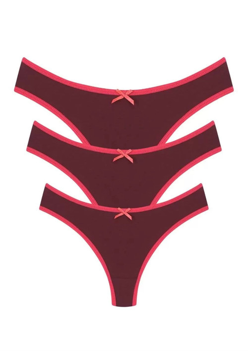 Pamuklu 3lü Tanga Külot Bordo