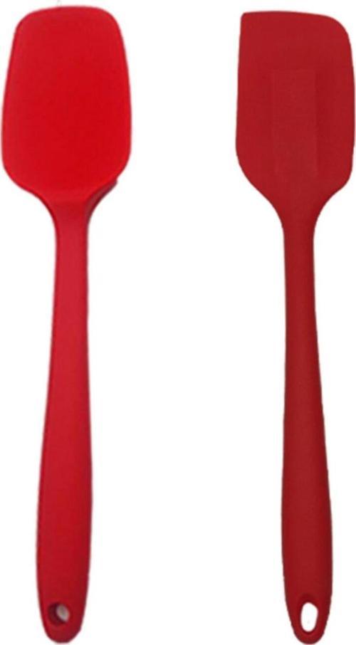 Silikon Kaşık Ve Sivri Spatula 28 Cm Kırmızı 2'Li Set
