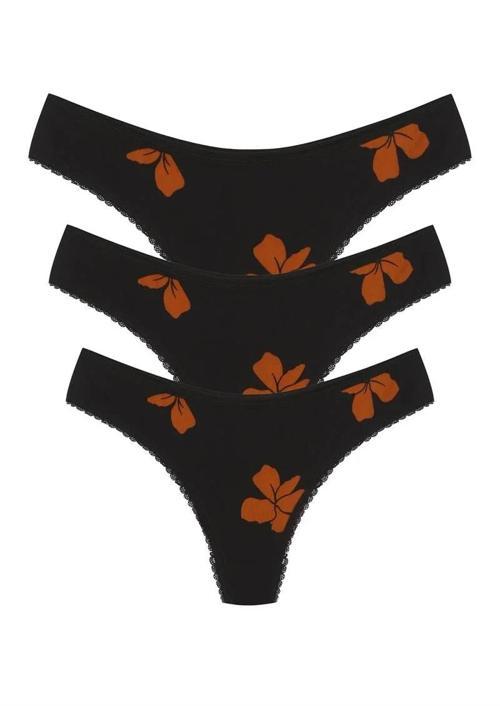 Pamuklu 3lü Tanga Külot Siyah