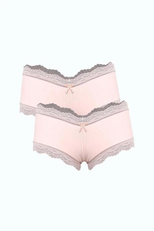 Kadın Pamuklu 2li Boxer Pudra