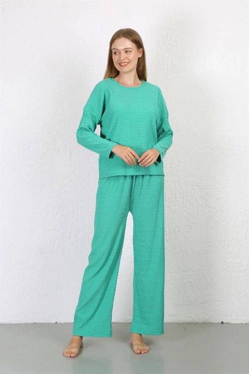 Kadın Bürümcük Kumaş Pijama Takım Yeşil