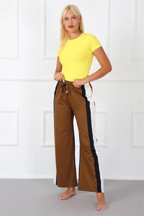 Bayan Penye Bol Paça Pantolon Sütlü Kahve