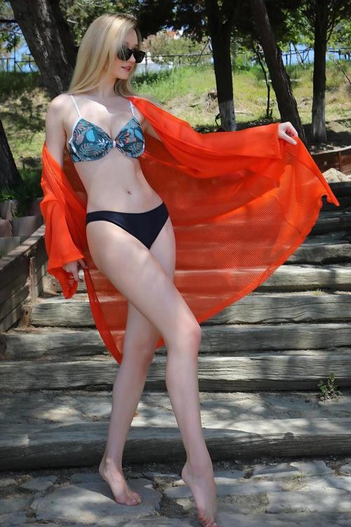 Kadın Kimono Pareo Plaj Elbisesi Turuncu