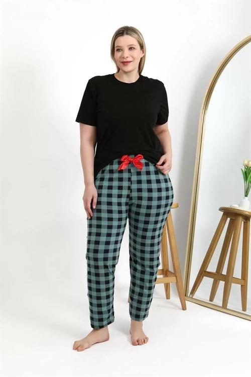 Kadın Pamuklu Büyük Beden Alt Pijama Turkuaz