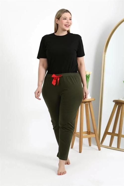 Kadın Pamuklu Büyük Beden Alt Pijama Haki