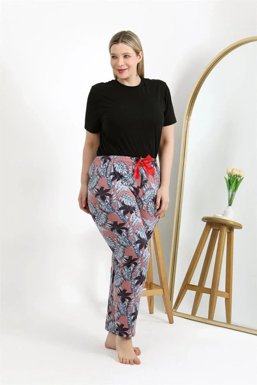 Kadın Pamuklu Büyük Beden Alt Pijama Somon