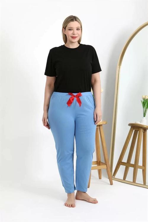 Kadın Pamuklu Büyük Beden Alt Pijama Mavi