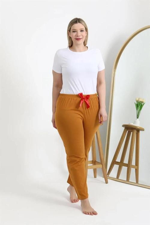Kadın Pamuklu Büyük Beden Alt Pijama Hardal