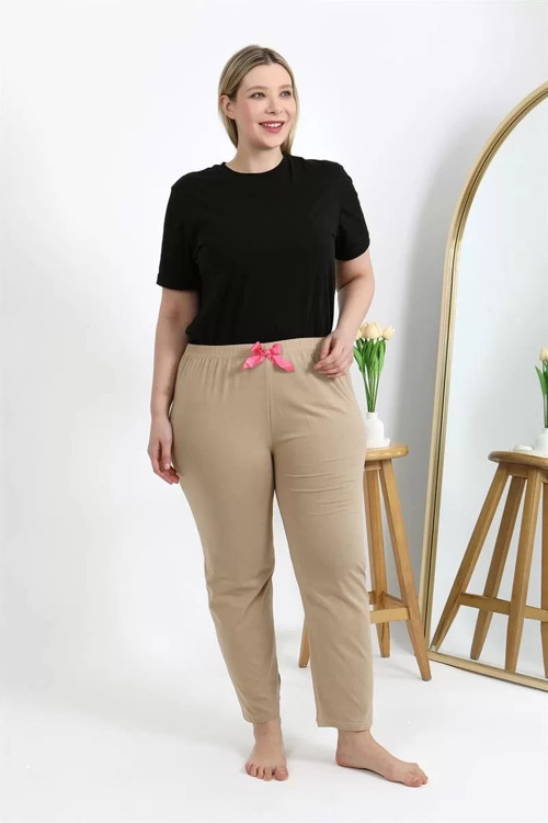 Kadın Pamuklu Büyük Beden Alt Pijama Bej