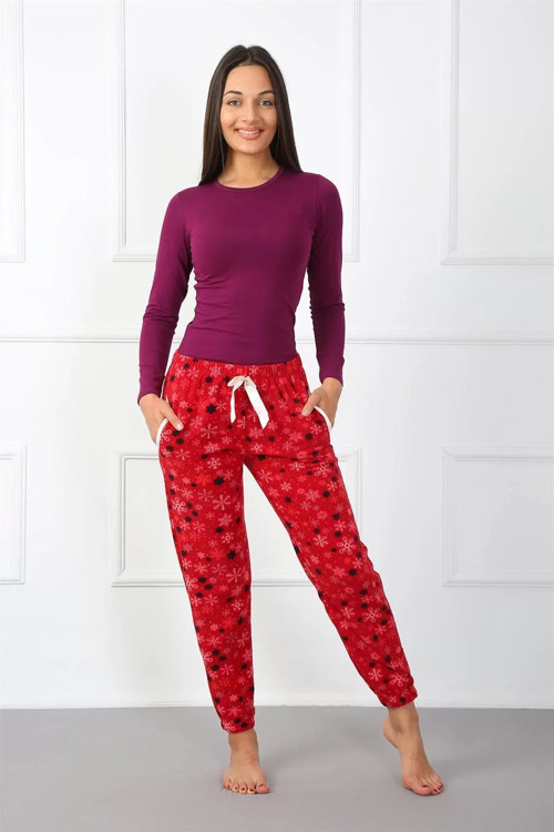 Bayan Polar Tek Alt Pijama Kırmızı