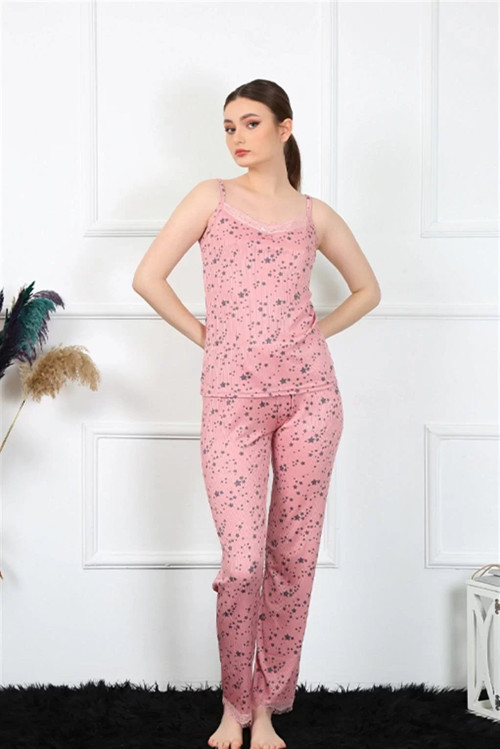 Kadın İp Askılı Pudra Pijama Takım