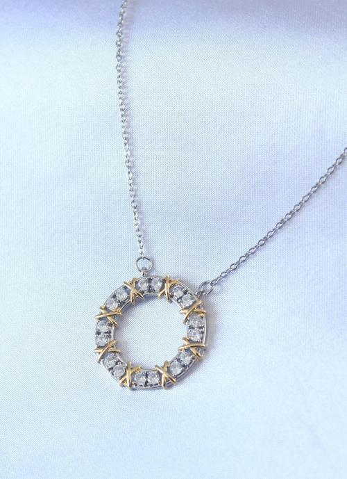 316L Çelik Gümüş Renk Zirkon Taşlı Gold Detay Xoxo Kadın Kolye