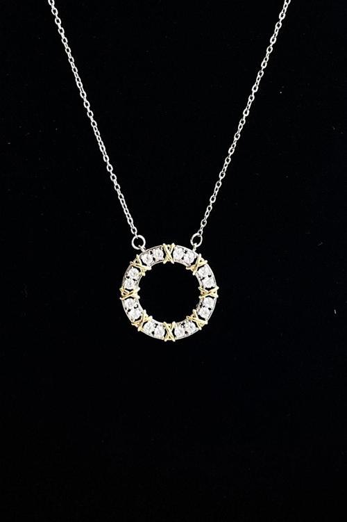 Caprea Mark Taşlı X Kolye Altın Renkli 45 cm Kararmaz Kolye