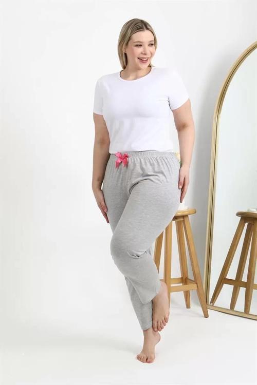 Kadın Pamuklu Büyük Beden Alt Pijama Gri