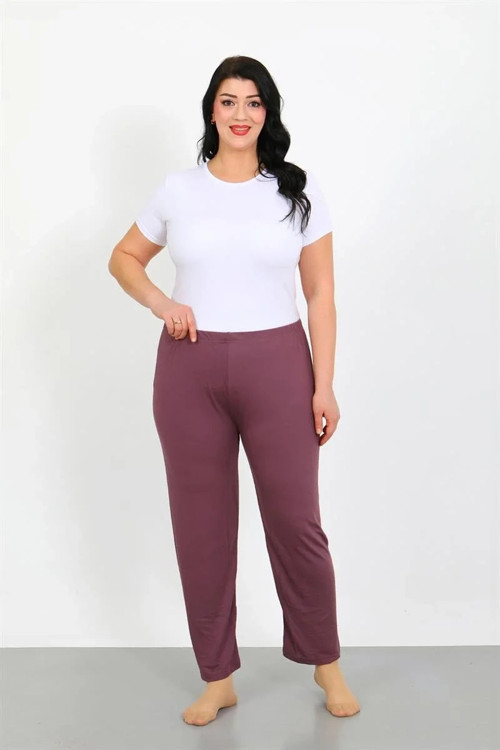 Kadın Büyük Beden Mürdüm Tek Alt Pijama