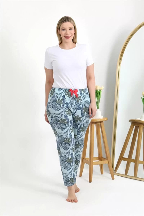 Kadın Pamuklu Büyük Beden Alt Pijama Mavi