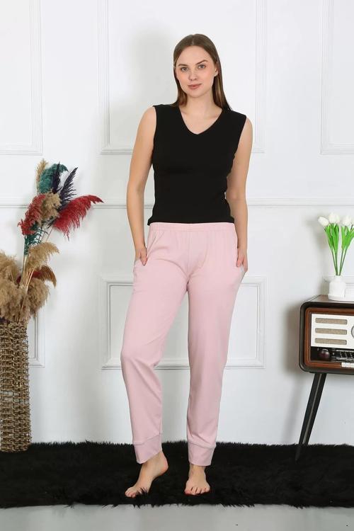 Kadın Pamuk Penye Cepli Tek Alt Pijama Pudra