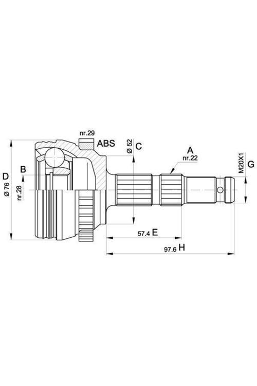 Aks Kafası Dış Combo 1.3 16V Cdti 2005-2012 M/At A:22 C:52 B:28 H:97,6 L:54,1