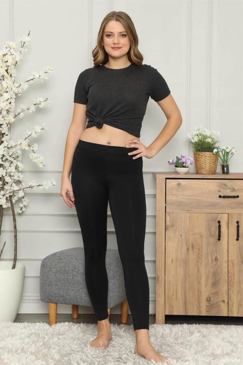 Mikro Jardonlu Kalın Siyah Tayt Siyah