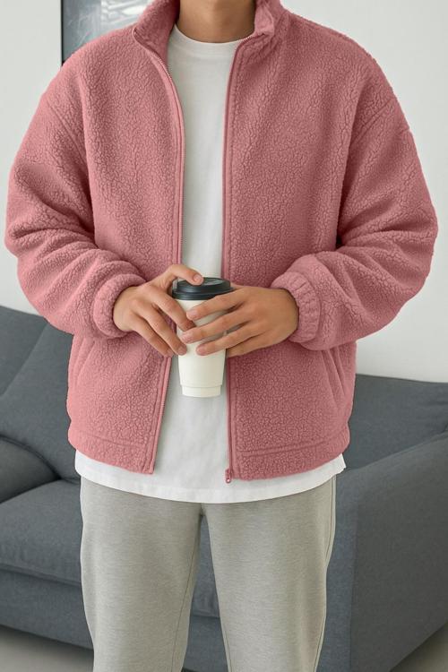 Erkek Isı Termal İç Dış Sherpa Sonbahar Kış Tam Fermuarlı Peluş Polar Sweatshirt