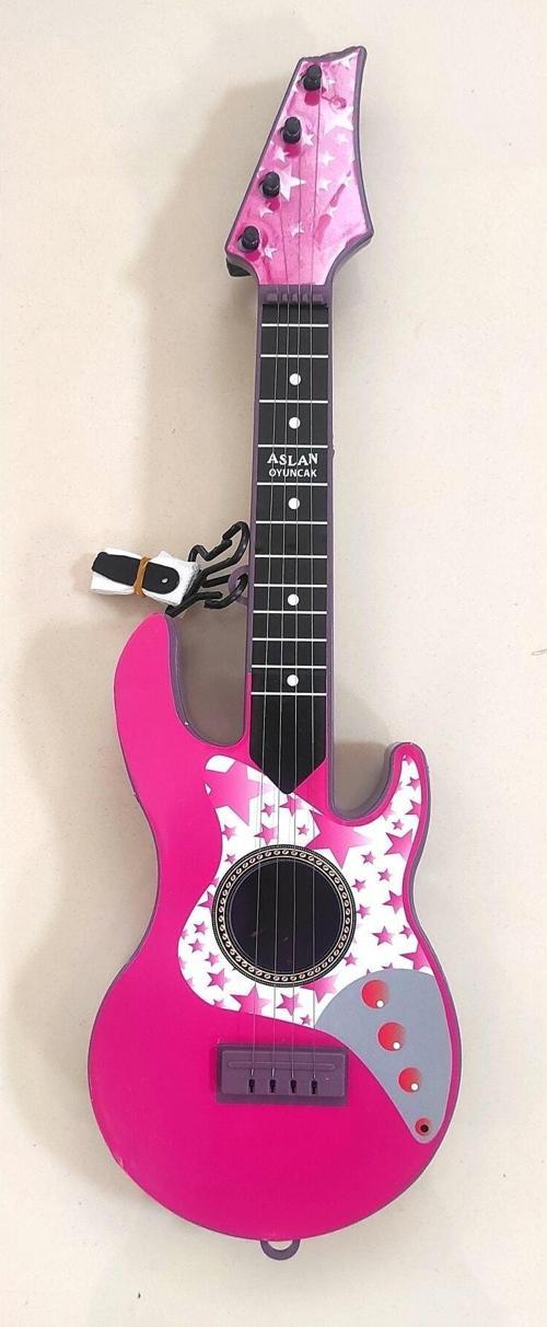 4 Telli Pembe Elektro Oyuncak Gitar Müzik Arkadaşım Çocuk Gitarı Akort Edilebilir 50 Cm
