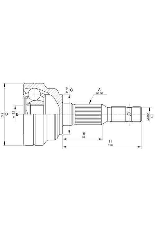 Aks Kafası Dış Astra G 1.4 16V 1998-2005 M/At A:33 C:52 B:22 H:108,5 L:50