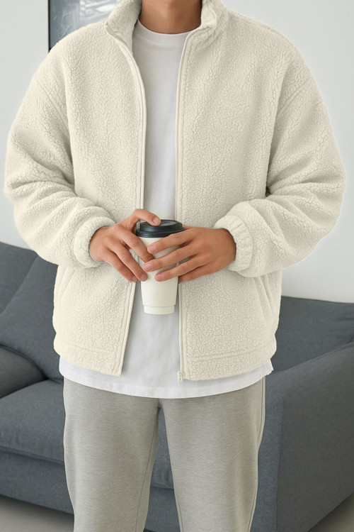 Erkek Isı Termal İç Dış Sherpa Sonbahar Kış Tam Fermuarlı Peluş Polar Sweatshirt