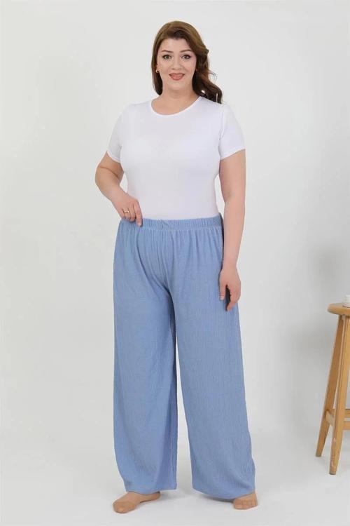 Kadın Büyük Beden Bürümcük Pantolon Mavi