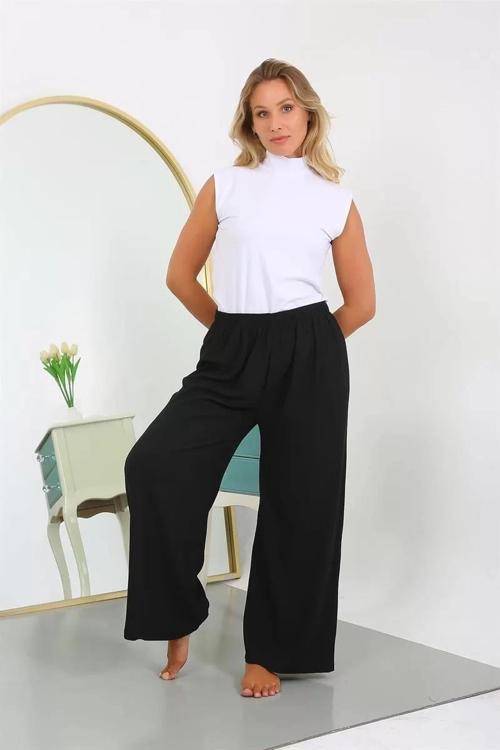 Kadın Büyük Beden Bürümcük Pantolon Siyah