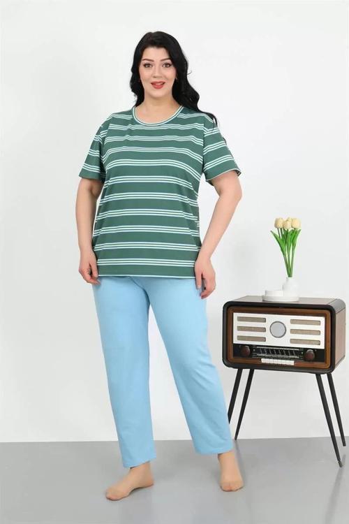 Kadın Büyük Beden Kısa Kol Penye Pijama Takımı Petrol