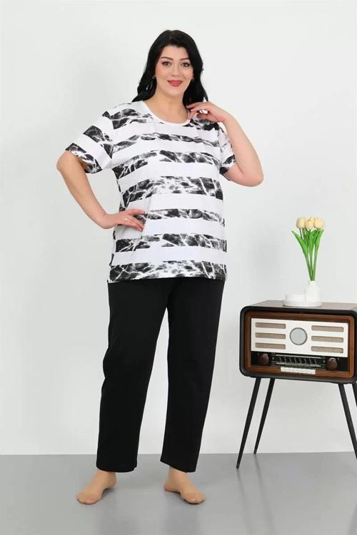 Kadın Büyük Beden Kısa Kol Penye Pijama Takımı Beyaz