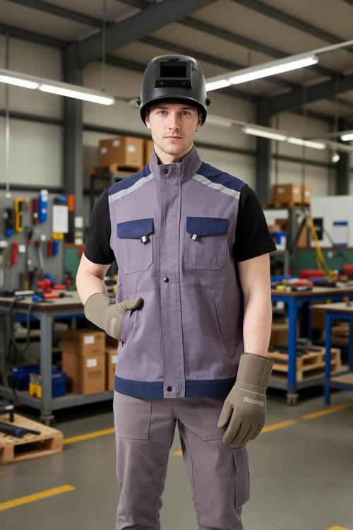 İş Yeleği GriMavi Gabardin Yazlık Çok Cepli Blaze Hafif Nefes Alabilir