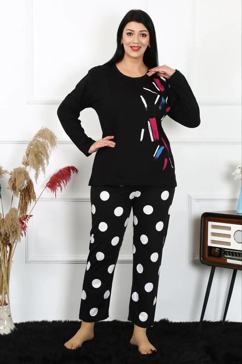 Kadın Büyük Beden Penye Uzun Kol Pijama Takım