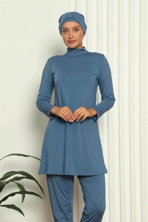 Tam Tesettür Likralı Mayo İndigo
