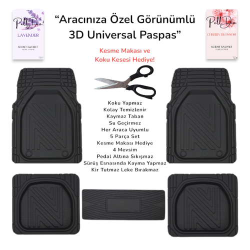 Honda Civic Uyumlu Universal 5’li Paspas Seti – Kaymaz, Su Geçirmez, Araca Özel Form – Hediye Kesme Makası