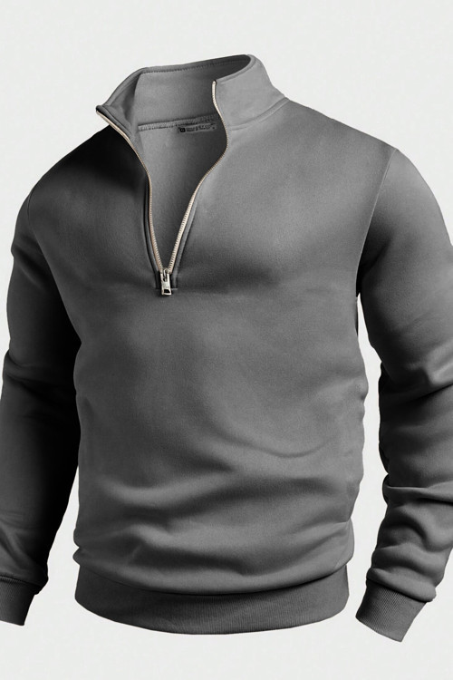 Erkek Dik Yaka Silver Yarım Fermuarlı Sweatshirt