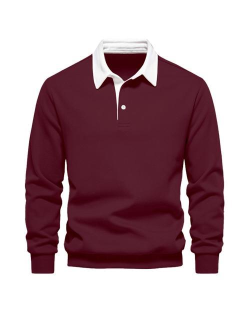 Erkek Retro Renk Bloklu Pamuklu Gömlek Yaka Sweatshirt