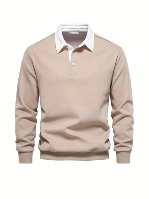 Erkek Retro Renk Bloklu Pamuklu Gömlek Yaka Sweatshirt