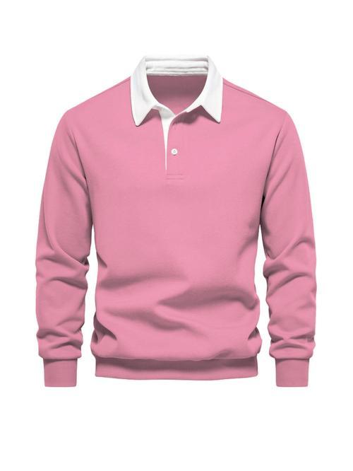 Erkek Retro Renk Bloklu Pamuklu Gömlek Yaka Sweatshirt