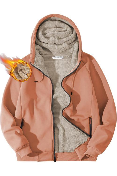 Erkek Ultra Termal Sherpa Astarlı Kapüşonlu Fermuarlı Cepli Kışlık Sweatshirt