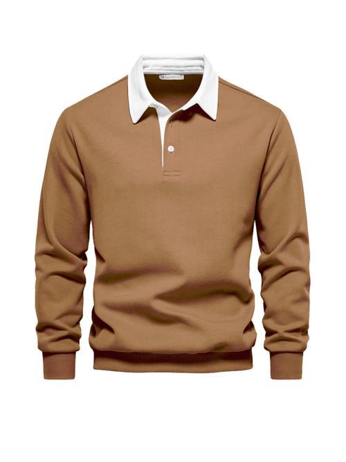 Erkek Retro Renk Bloklu Pamuklu Gömlek Yaka Sweatshirt