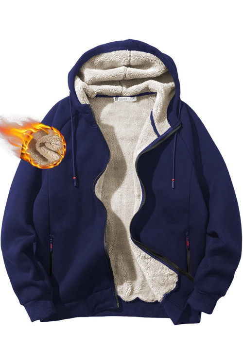 Erkek Ultra Termal Sherpa Astarlı Kapüşonlu Fermuarlı Cepli Kışlık Sweatshirt