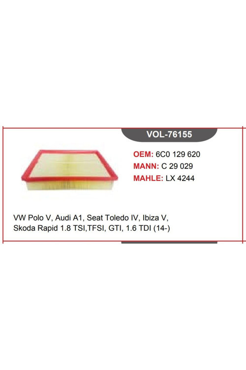 Hava Filtresi Vw Polo V, Audi A1, Seat Toledo Iv, Ibiza V, Skoda Rapid 1.8 Tsı,Tfsı, Gtı,